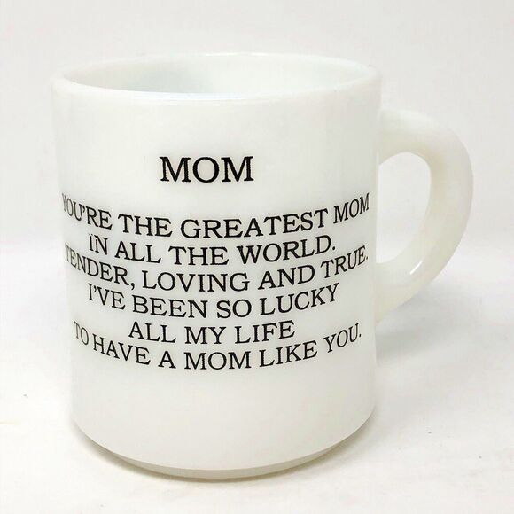 Vintage Milk Glass Mugs Greatest Mom and Dad Double Sided Stackable 8 oz Pair - Picture 3 of 10